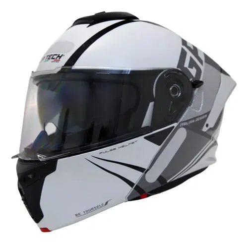 Capacete Escamoteável GP Tech A128 SV Pulse Be Yourself Branco Cinza Brilhante