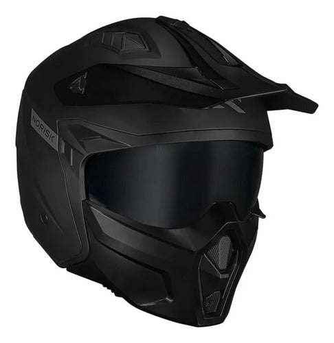 Capacete Aberto Norisk Darth II Solid com Óculos Preto Fosco