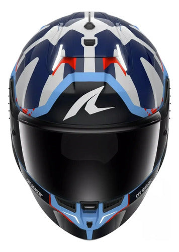 Capacete Shark Skwal i3 Raul Fernandez com Óculos Solar Interno Azul Branco Brilhante