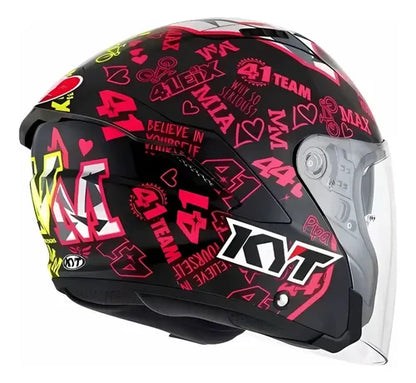 Capacete Aberto KYT NF-J Aleix Espargaro 2020 com Óculos Solar Interno Amarelo Vermelho