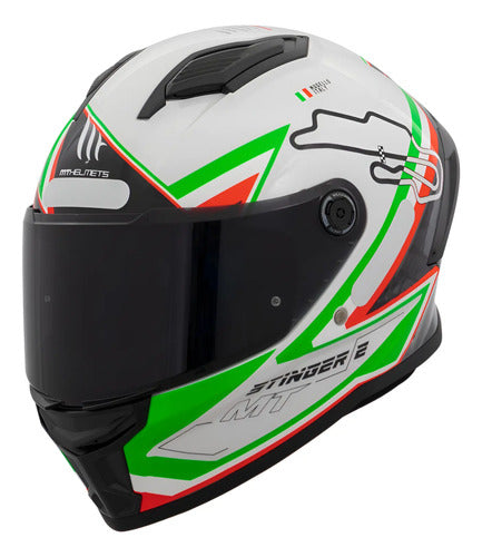 Capacete MT Helmets Stinger 2 Grand Prix Itália Branco Verde Vermelho Brilhante