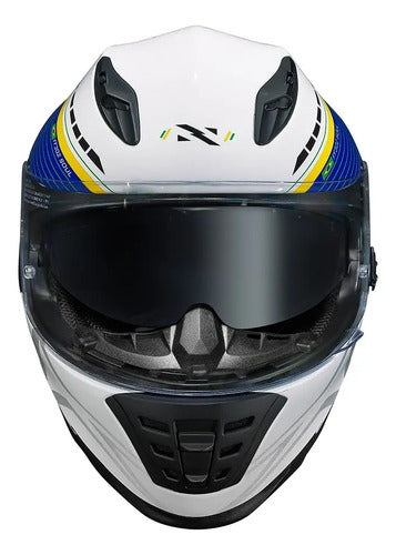 Capacete Norisk FF302 Soul II Grand Prix Brasil com Óculos Solar Interno Verde Amarelo Tamanho 60/L