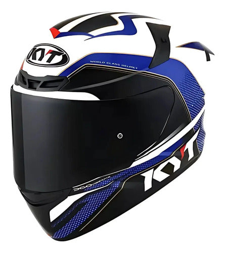 Capacete KYT TT-Course Grand Prix Azul Vermelho Branco Brilhante Tamanho 60/L