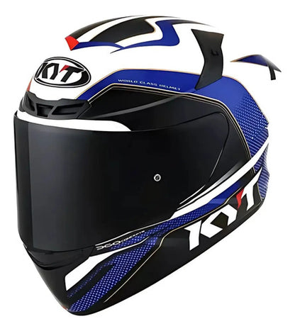 Capacete KYT TT-Course Grand Prix Azul Vermelho Branco Brilhante Tamanho 60/L