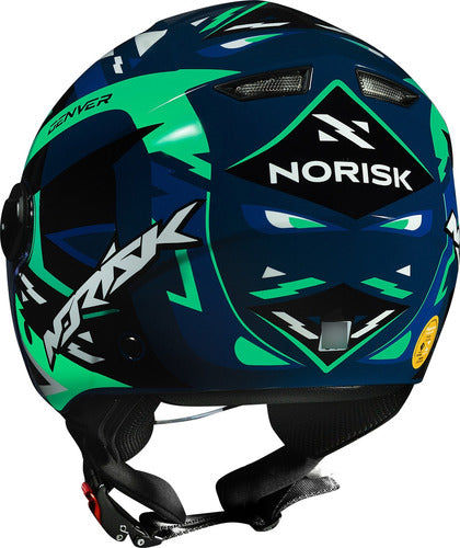 Capacete Aberto Norisk Orion Denver Azul Verde Brilhante Tamanho 58/M