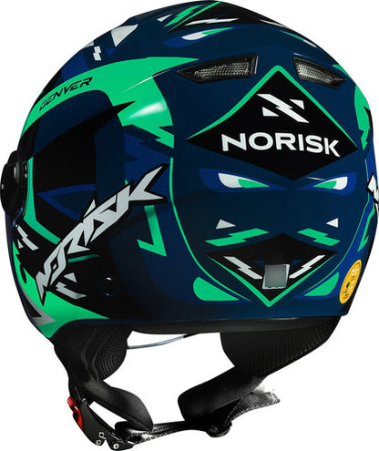 Capacete Aberto Norisk Orion Denver Azul Verde Brilhante Tamanho 58/M
