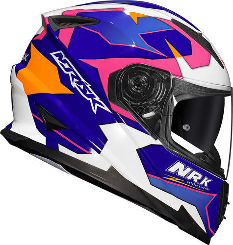 Capacete Norisk FF302 Soul District com Óculos Solar Interno Azul Branco Rosa Brilhante