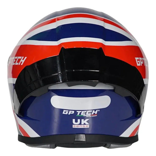 Capacete GP Tech Sense UK Azul Vermelho Brilhante Tamanho 56