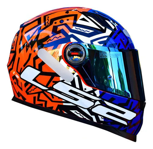 Capacete LS2 FF358 Memphis Laranja Azul Brilhante