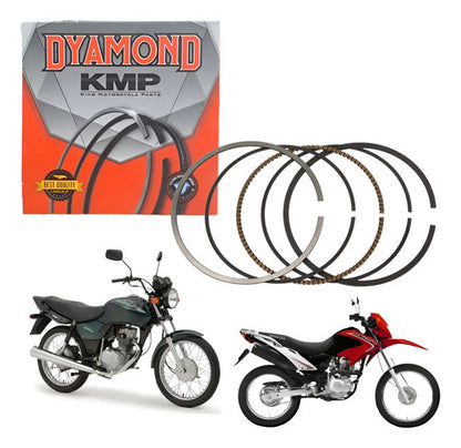 Jogo de Anéis do Pistão KMP Dyamond Honda Cg 125 Titan Fan 2000 a 2008 Bros 125 2003 a 2005 0,25