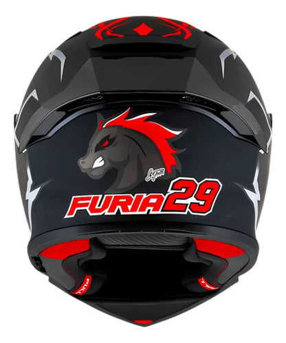 Capacete KYT R2R Fury 29 com Óculos Solar Interno Preto Cinza Vermelho Fosco