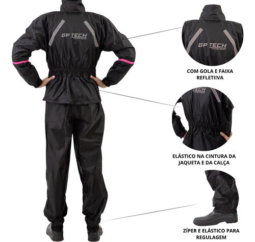 Capa de Chuva Conjunto GP Tech Essence Premium Feminina Preto Rosa
