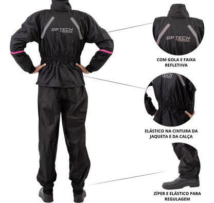 Capa de Chuva Conjunto GP Tech Essence Premium Feminina Preto Rosa