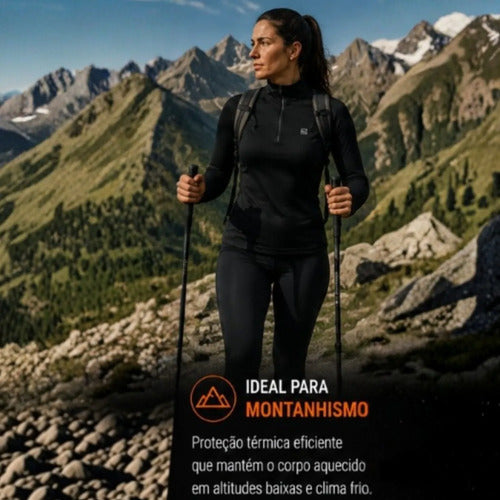 Blusa Térmica Segunda Pele Curtlo Thermoplus com Zíper Feminina Preto