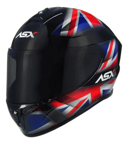 Capacete ASX Draken UK Preto Vermelho Azul Brilhante