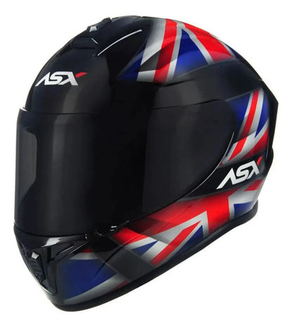 Capacete ASX Draken UK Preto Vermelho Azul Brilhante
