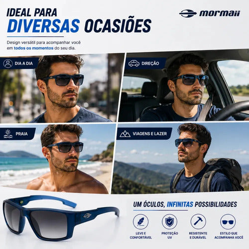 Óculos De Sol Mormaii Joaca 4 Armação Azul Escuro Translúcido M0112kc633 Lente Degradê Curvado Cinza