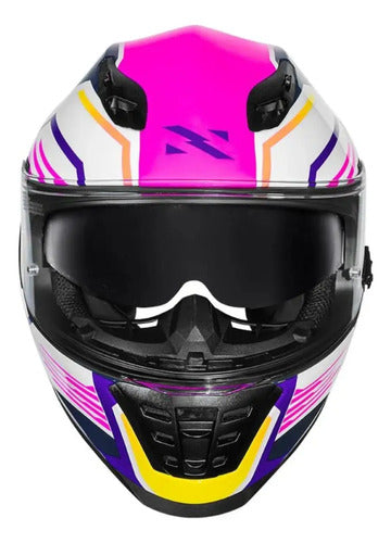 Capacete Norisk FF302 Soul II Factor com Óculos Solar Interno Branco Rosa Brilhante