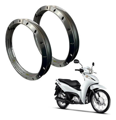 Par de Aros de Roda GS Monaco Honda Biz 125 Biz 110i 1.85x17 e 1.85x14 Prata Cromado