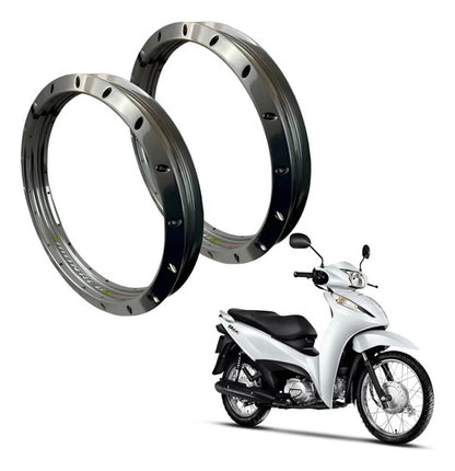 Par de Aros de Roda GS Monaco Honda Biz 125 Biz 110i 1.85x17 e 1.85x14 Prata Cromado