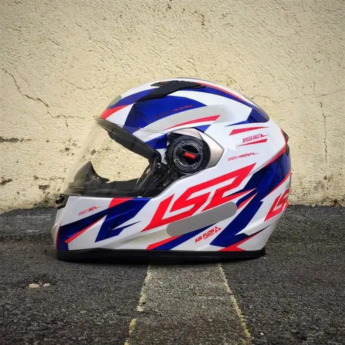 Capacete LS2 FF358 Draze Branco Azul Vermelho Brilhante Tamanho 62/XL