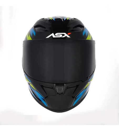 Capacete ASX City Arrow Preto Azul Amarelo Brilhante