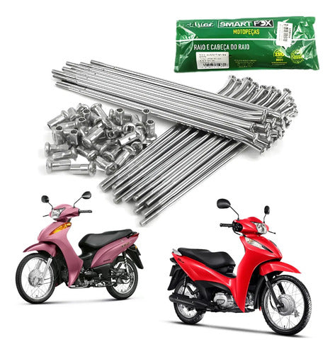 Jogo de Raios Dianteiro Smartfox Honda Biz 100 125 Biz 110i 4 mm Cromado