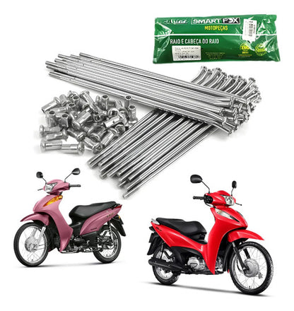 Jogo de Raios Dianteiro Smartfox Honda Biz 100 125 Biz 110i 4 mm Cromado