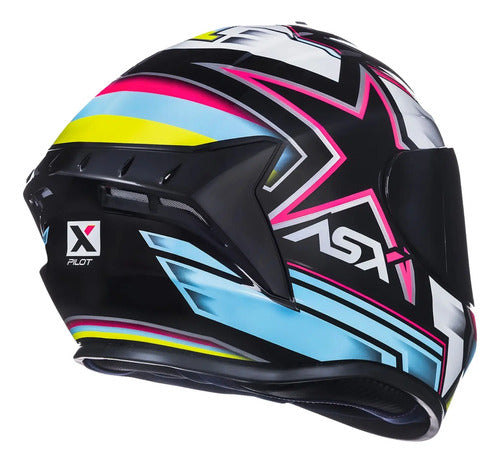 Capacete ASX Draken Pilot Preto Colorido Brilhante