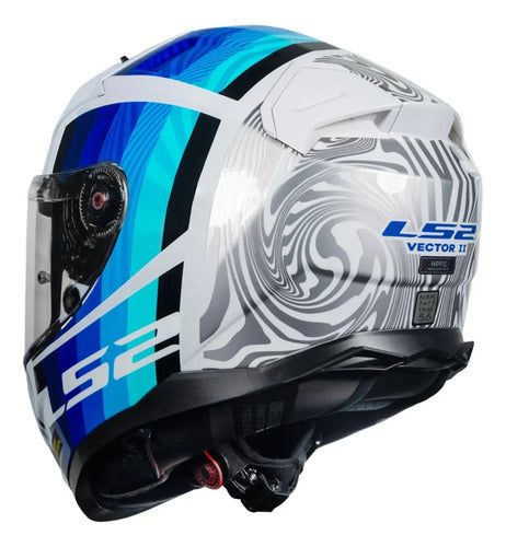 Capacete LS2 FF811 Vector II Freedom com Óculos Solar Interno Branco Prata Brilhante