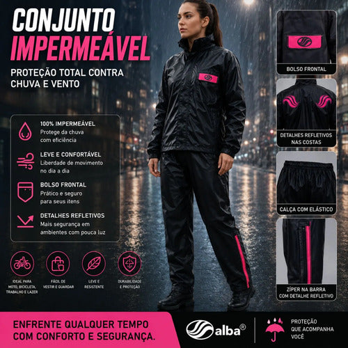 Capa de Chuva Conjunto Alba Europa PVC Feminina Preto