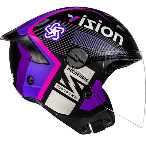 Capacete Aberto Norisk Neo Vizion Preto Roxo Fosco