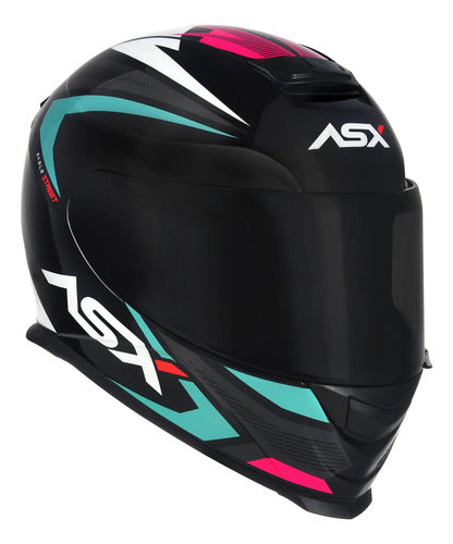 Capacete ASX Eagle Street Preto Azul Rosa Brilhante