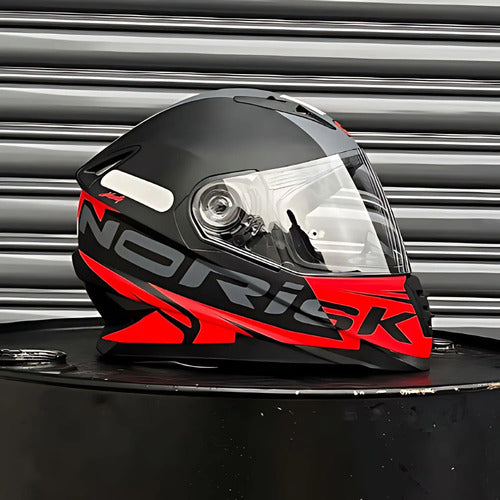 Capacete Norisk FF302 Manty com Óculos Solar Interno Preto Vermelho Fosco