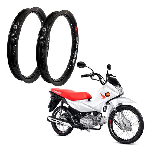 Par de Aros de Roda Aero Slim Monaco Honda Biz 125 Biz 110i Pop 110i 17x55 e 14x60 Preto Brilhante