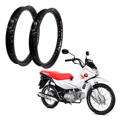 Par de Aros de Roda Aero Slim Monaco Honda Biz 125 Biz 110i Pop 110i 17x55 e 14x60 Preto Brilhante