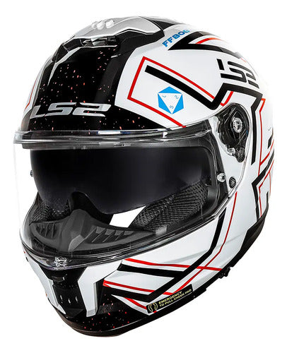 Capacete LS2 FF808 Stream II Maze com Óculos Solar Interno Branco Preto Brilhante