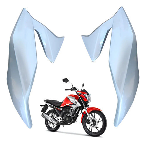 Par de Aletas Abas do Tanque Paramotos Honda Cg 160 Titan 2022 a 2024 Prata Force
