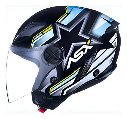 Capacete Aberto ASX City Air Pilot Preto Azul Amarelo Brilhante