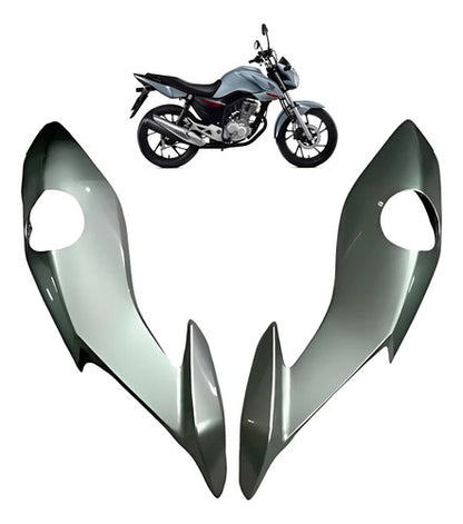 Par de Carenagens Laterais do Farol Paramotos Honda Cg 160 Fan Start 2016 a 2021 Prata Metálico
