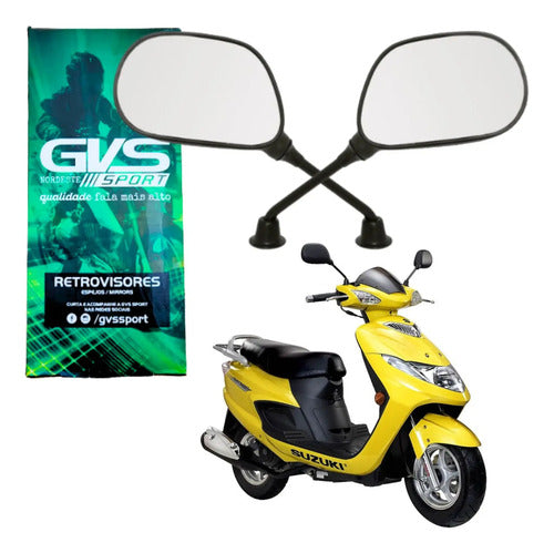 Par de Espelhos Retrovisores GVS Suzuki Burgman 125 2005 a 2015 Lente Convexa