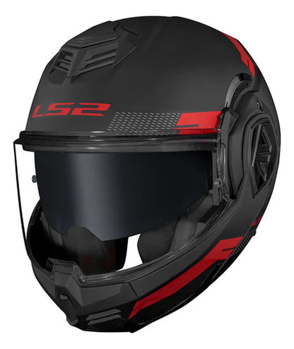 Capacete Escamoteável LS2 FF906 Advant Bend com Óculos Solar Preto Vermelho Fosco