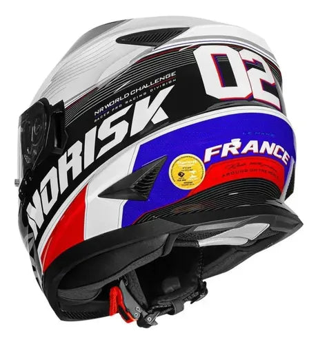Capacete Norisk FF302 Grand Prix França com Óculos Solar Interno Branco Brilhante