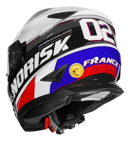 Capacete Norisk FF302 Grand Prix França com Óculos Solar Interno Branco Brilhante