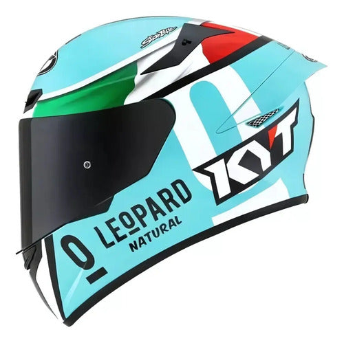 Capacete KYT TT-Course Lorenzo Dalla Porta Leopard Azul Celeste Brilhante