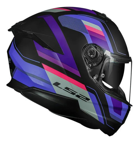 Capacete LS2 FF808 Stream II Vintage com Óculos Solar Interno Preto Roxo Cinza Fosco Tamanho 56/S