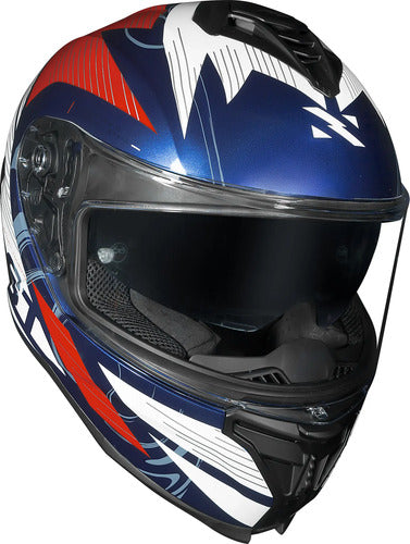 Capacete Norisk Strada II ST com Óculos Solar Interno Branco Azul Vermelho Brilhante