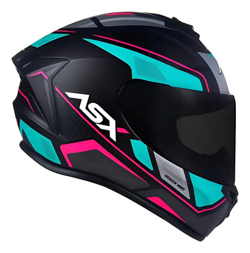 Capacete ASX Draken Wind Preto Azul Rosa Fosco