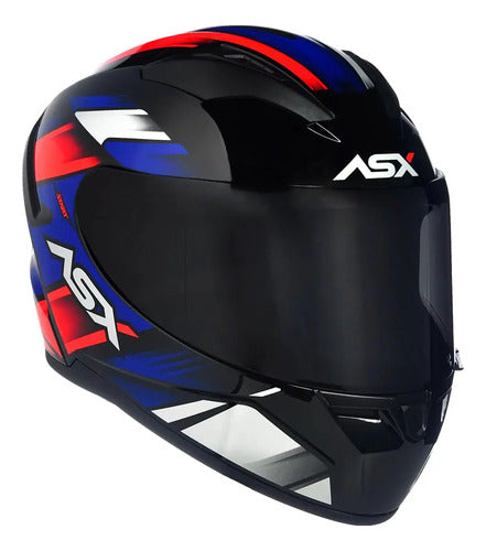 Capacete ASX City Start Preto Vermelho Azul Brilhante