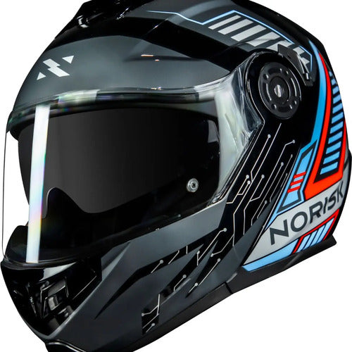 Capacete Escamoteável Norisk Route FF345 Charge com Óculos Solar Preto Titânio Azul Tamanho 56/S